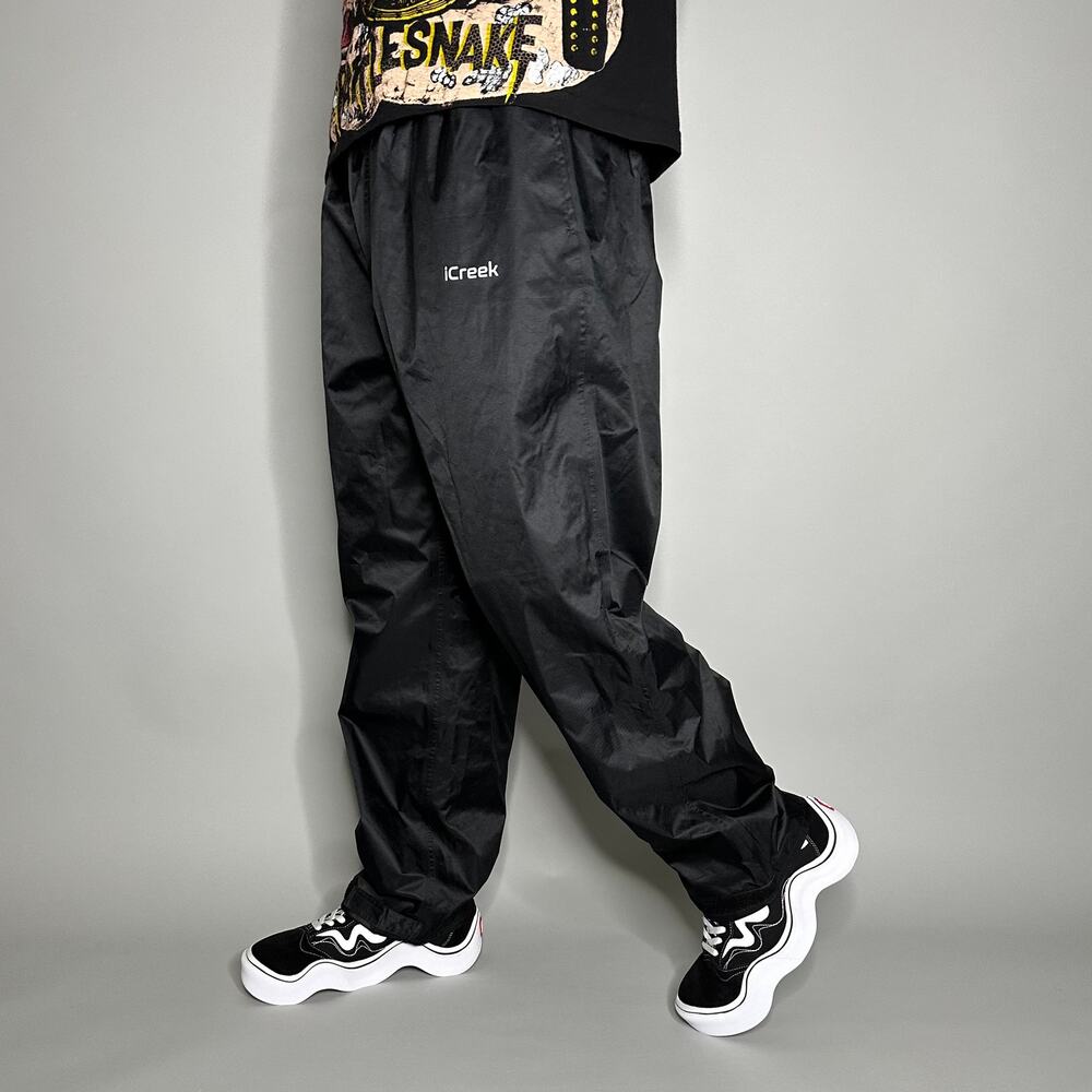 Vintage Y2K iCreek Track Pants Mens L Baggy Wide Leg Fit Jet Black Polyester